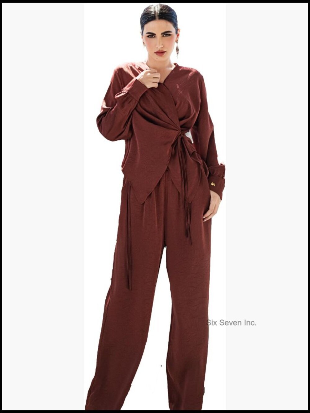 Long Sleeve Open Neck Wide Leg Pants Lounge Set with Pockets